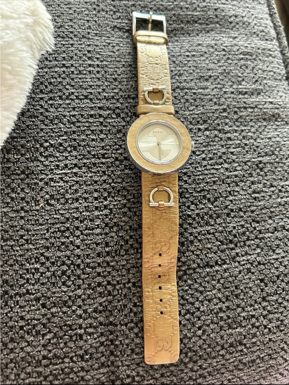 Gucci Gold-Tone Round Dial Leather Strap Watch